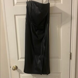 White House Black Market Black leather Strapless Dress